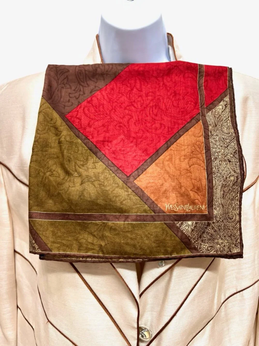 Yves Saint Laurent Silk/Cotton  Mini Scarf Brown Gold Black Blue White (28)